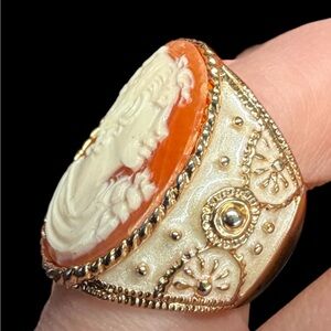 AMEDEO Shell Cameo Statement Ring – Gold Tone Designer Jewelry